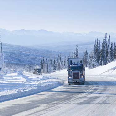 semi-truck on Alaskan iced road