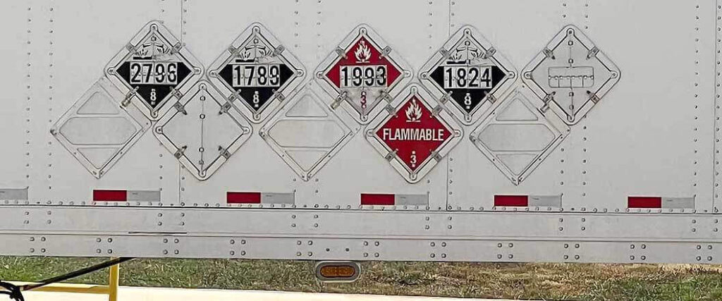 Hazard symbols on a dry van trailer