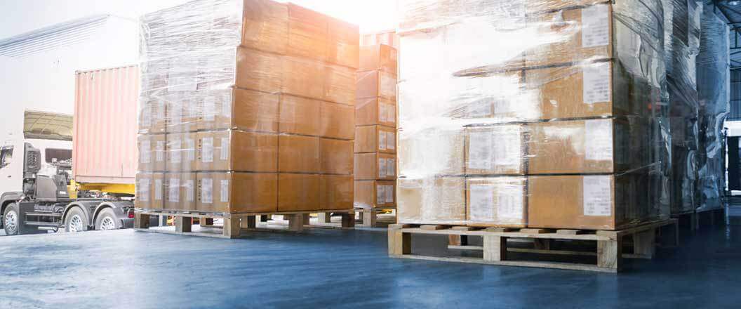 A palletized shipment of boxes